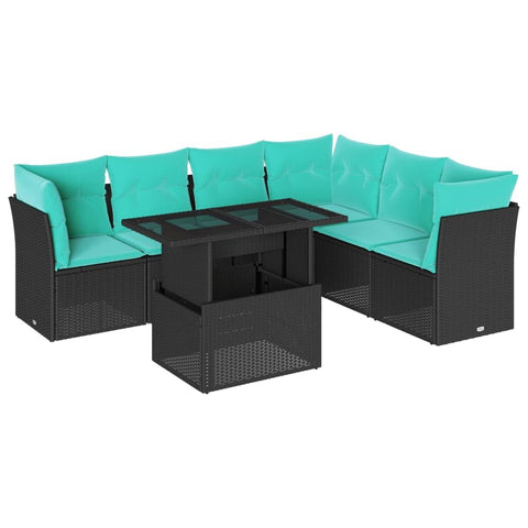 vidaXL 7 Piece Garden Sofa Set with Cushions Black Poly Rattan