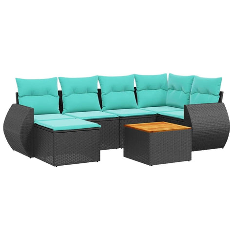 vidaXL 7 Piece Garden Sofa Set with Cushions Black Poly Rattan