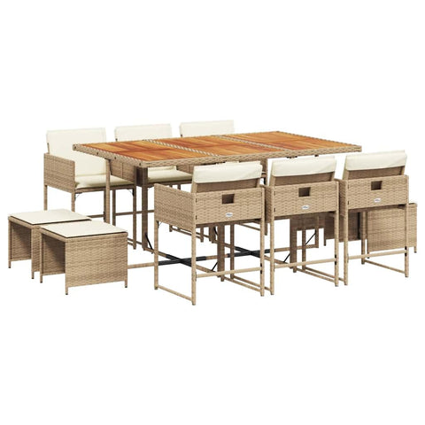 vidaXL 11-Piece Garden Dining Set with Cushions Synthetic Rattan Beige