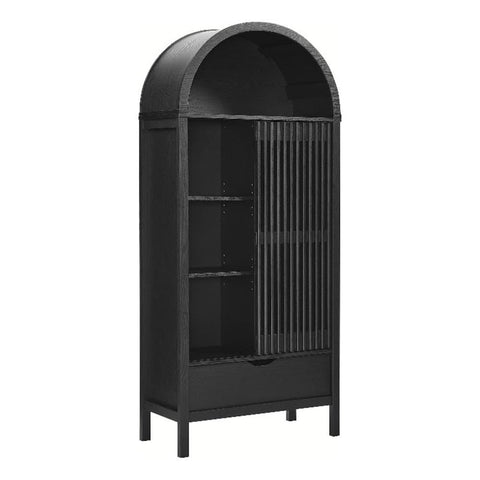 Modway Vaughn 71 Inch Arched Display Cabinet in Black - Modern Arch Bookcase with Drawer and Adjustable Shelves - Tall Storage Cabinet for Living Room, Dining Room, Hallway