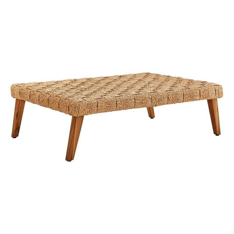Modway Thames Wicker Rattan Outdoor Coffee Table in Natural - Low-Profile Rectangle Patio Table - Weather Resistant Outdoor Wicker Coffee Table with Acacia Wood Legs for Deck, Pool, Balcony, Garden