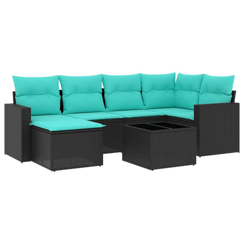 vidaXL Patio Sofa Set with Cushions 7 Piece, Outdoor Conversation Set, Sectional Sofa for Balcony Garden, Patio Furniture, Black Poly Rattan