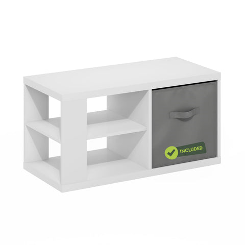 Furinno Viola Coffee Table, 3-Tier Modern Coffee Table with 1.2 Thick Tabletop, Side Table with Open Shelf and Storage Bin, for Living Room, Bedroom, Home Office, White/Light Grey