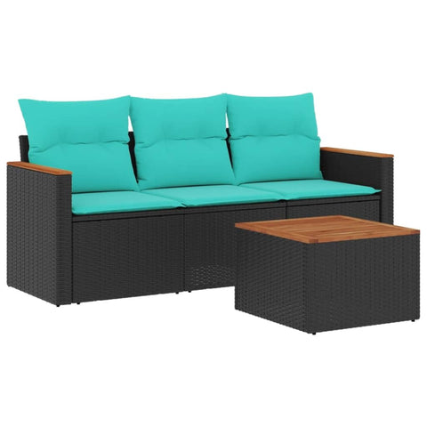 vidaXL 4 Piece Garden Sofa Set with Cushions Black Poly Rattan