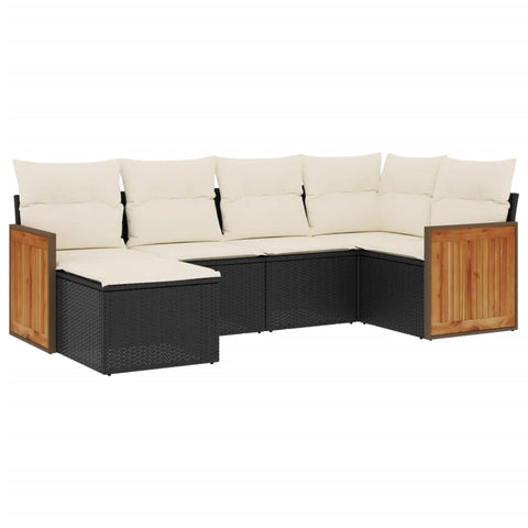 vidaXL Patio Sofa Set with Cushions 6 Piece, Outdoor Conversation Set, Sectional Sofa for Balcony Garden, Modern Style, Black Poly Rattan