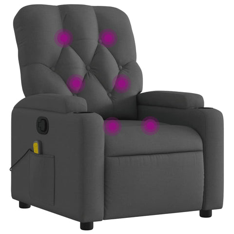 vidaXL - Dark Gray Fabric Massage Recliner Chair for Elderly, Manual Reclining Function, 6-Point Vibration, Cup Holders, Sturdy Frame
