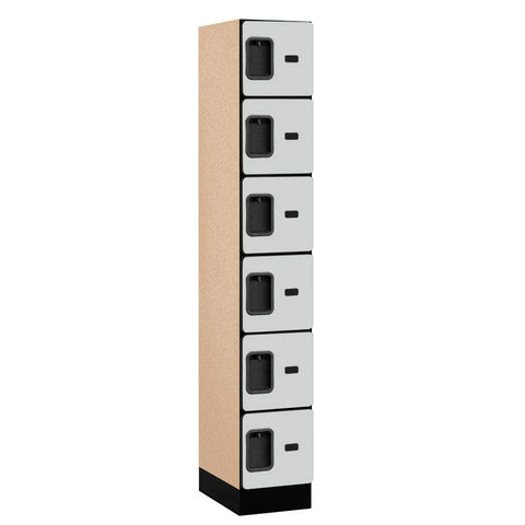 Salsbury Industries 6-Tier Box Style Designer Wood Locker with One Wide Storage Unit, 6-Feet High by 18-Inch Deep, Gray