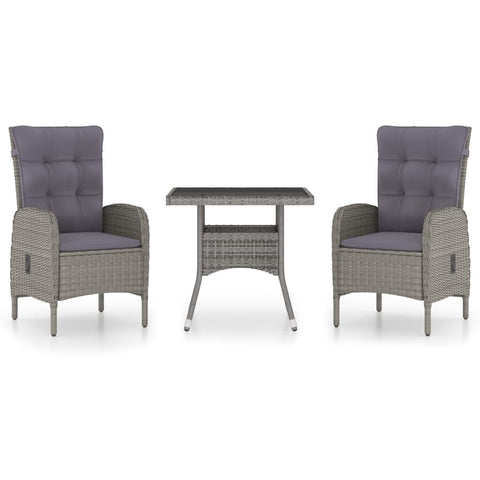 vidaXL 3 Piece Garden Dining Set with Grey Cushions | Weather Resistant PE Rattan and Steel Frame Rectangular Table for Balcony Patio Easy Maintenance Zipped Outdoor Furniture Chairs Poly