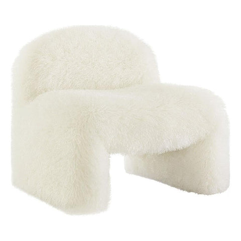 Modway Mina Faux Fur Accent Chair in White -,Furry Slipper Lounge Chair for Bedroom Or Living Room