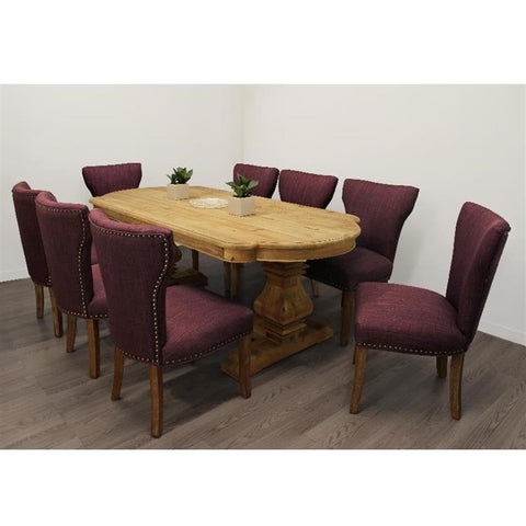 Moti Manhattan 9-PC Dining Set - 84" Table & 8 Purple Linen Chairs in Natural