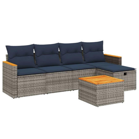 vidaXL Patio Sofa Set with Cushions 6 Piece, Outdoor Conversation Set, Sectional Sofa for Balcony Garden, Modern Style, Gray Poly Rattan