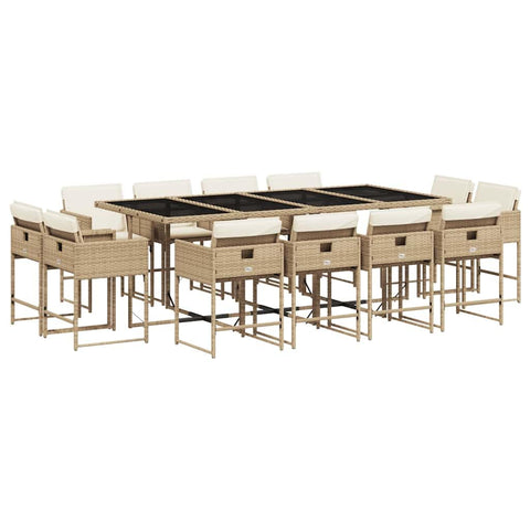 vidaXL Patio Dining Set with Cushions 13 Piece, Outdoor Table and Chair, Patio Furniture Set for Balcony Terrace, Modern Style, Beige Poly Rattan