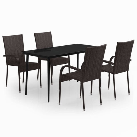 vidaXL Patio Dining Set 5 Piece Garden Outdoor Lawn Yard Terrace Balcony Dining Dinner Table and Chair Seat Seating Furniture Brown and Black