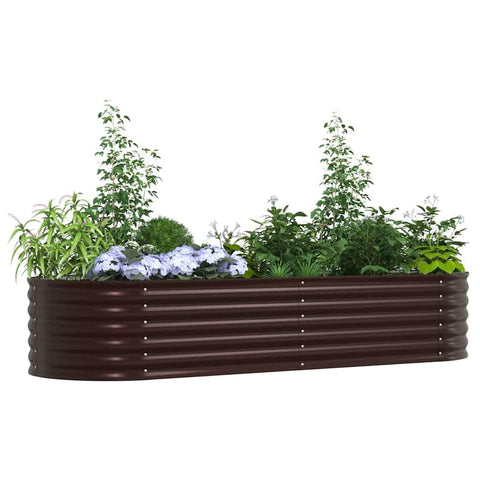 vidaXL Modern Galvanized Steel Garden Raised Bed 94.5In X 31.5In 17.3In Outdoor Metal Planter Durable Brown Finish Perfect for Vegetables and Flowers Stylish Home Gardening Solution Hive Oval Design