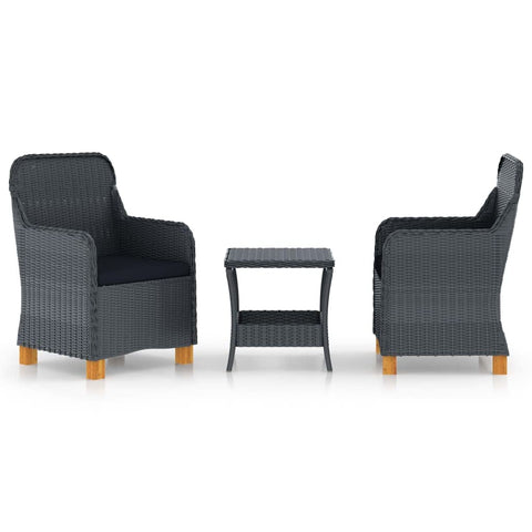 vidaXL Patio Furniture Set 3 Piece, Outdoor Sofa Chair with Coffee Table, Patio Armchair with Wood Legs for Garden, Modern, Poly Rattan Dark Gray