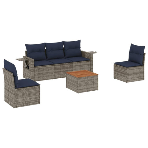 vidaXL Patio Sofa Set with Cushions 6 Piece, Outdoor Conversation Set, Sectional Sofa for Balcony Garden, Patio Furniture, Gray Poly Rattan