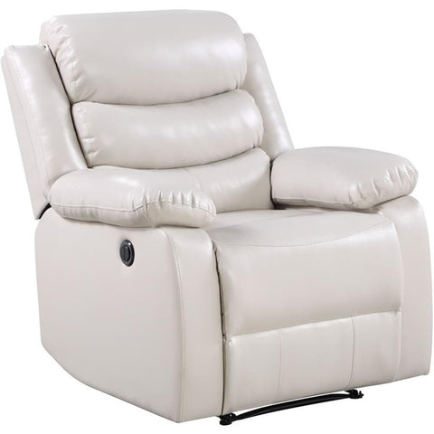 Acme Eilbra Faux Leather Power Recliner with Pillow Top Armrest in Beige