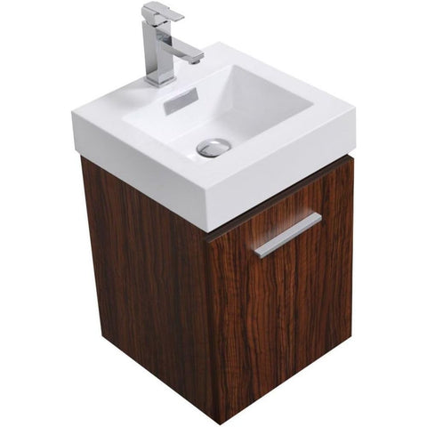 Oakestry Bliss 16 Inch Wall Mounted Bathroom Vanity Modern Walnut Finish Compact Floating Cabinet with Integrated Sink for Small Bathroom Spaces