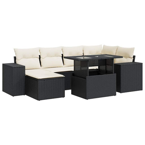 vidaXL 7 Piece Patio Sofa Set with Cushions Black Poly Rattan, Garden Sofa Set, Garden Lounge Set, Poly Rattan Sofa Set, Outdoor Sofa Set
