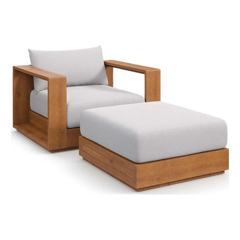 Modway Tahoe Acacia Wood 2-Piece Outdoor Patio Set in Natural Light Gray - Includes Lounge Chair and Ottoman with Weather-Resistant Cushions