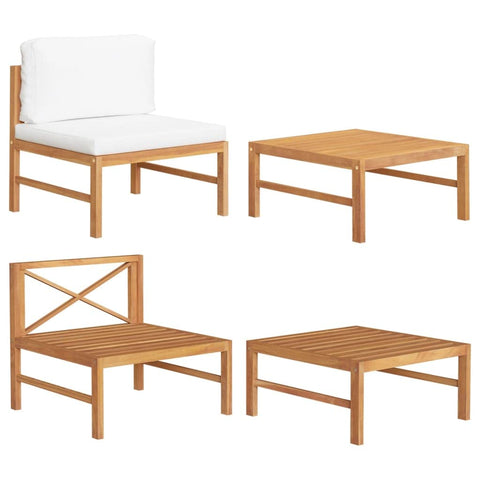 vidaXL Wooden Patio Lounge Set with Cream Cushions - Teak Wood Outdoor Furniture Collection for Garden, Terrace or Patio, Easy to Clean, Weather-Resistant