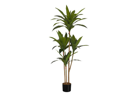 Monarch Specialties I 9543 Artificial Plant, 51" Tall, Dracaena Tree, Indoor, Faux, Fake, Floor, Greenery, Potted, Real Touch, Decorative, Green Leaves