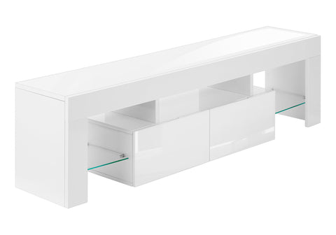 Monarch Specialties I 3548 Tv Stand, 63 Inch, Console, Media Entertainment Center, Storage Cabinet, Living Room, Bedroom, Laminate, Glossy White, Clear