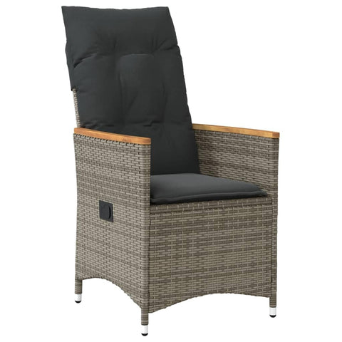 vidaXL Reclining Garden Chair with Grey Cushions - Outdoor Patio Seating, Adjustable Backrest, Comfortable Folding, Durable Poly Rattan and Steel Construction, Recliner Armchair, Chaise Lounge