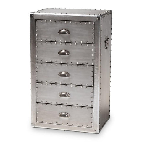 Baxton Studio Davet Mid-Century 5-Drawer Metal Accent Chest in Silver