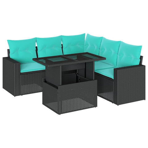 vidaXL 6 Piece Garden Sofa Set with Cushions Black Poly Rattan