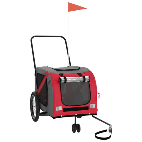 vidaXL Pet Bike Trailer in Red and Gray - Durable Iron and Oxford Fabric Construction, Comfortable Pet Space, Convenient Design, Safe Travel, Multipurpose Use