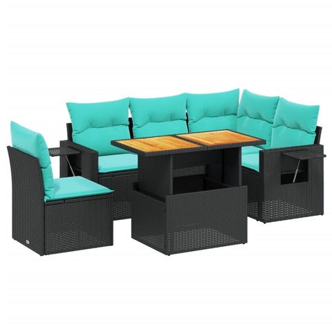 vidaXL Patio Sofa Set with Cushions 6 Piece, Outdoor Sectional Sofa Couch, Patio Conversation Set for Garden Backyard, Black Poly Rattan