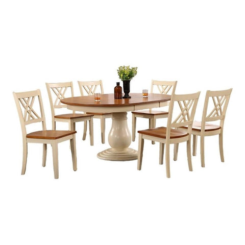 45In.x45In.x63In. Antiqued Caramel Biscotti Double X-Back 7-Piece Bella Dining Set