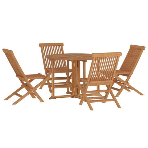 vidaXL 5 Piece Folding Patio Dining Set in Solid Teak Wood - Round Table, 4 Chairs, Outdoor Al Fresco Dining, Garden Patio Furniture, Portable and Foldable Design, Sturdy Wooden Frame