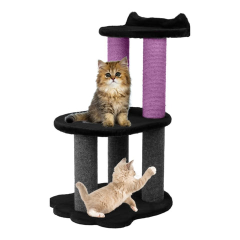 Noba 34 Inch Classic Comfort for Indoor Modern Premium Cats and Kittens Scratching Tower Larger Base for Better Stability, (Furs: Black, Rope: Purple)