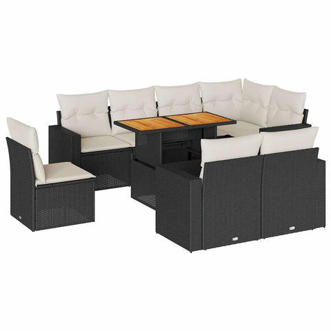 vidaXL 9 Piece Patio Sofa Set with Cushions Black Poly Rattan, Garden Sofa Set, Garden Lounge Set, Poly Rattan Sofa Set, Outdoor Sofa Set