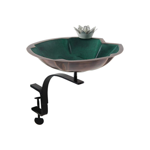 Achla Designs BB-10-RM Lilypad Rail Mount Bracket Birdbath, Antique Copper Plated and Colored Patina Finish, Black