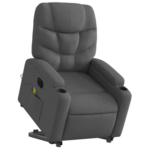vidaXL Electric Massage Recliner Chair - Dark Gray Fabric Armchair with Power Lift, Vibration Massage, Cup Holders, Motorized Recline for Elderly