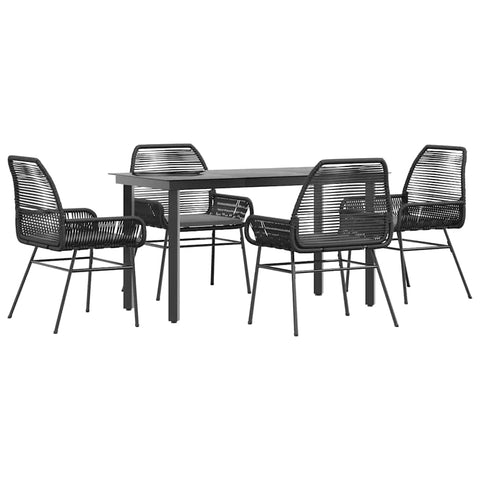 vidaXL 5-Piece Patio Dining Set - Black Poly Rattan/Glass Outdoor Table & Chairs with Cushions - Garden, Patio, Backyard
