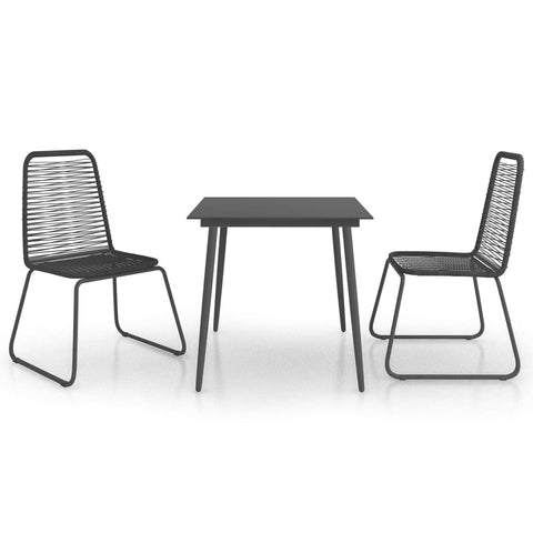 vidaXL Patio Dining Set 3 Piece, Dining Table Set with Glass Tabletop, Rattan Chairs with Steel Legs, Outdoor Furniture Set, Modern, PVC Rattan Black