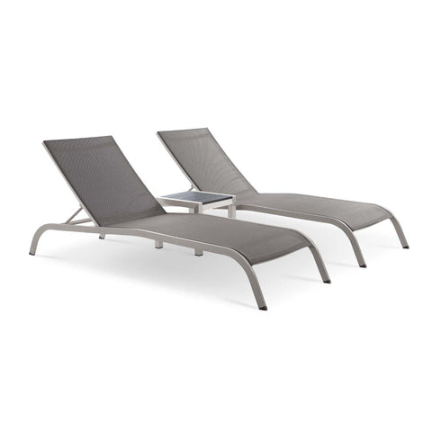 Modway Savannah 3-Piece Modern Aluminum Lounge Chair with Side Table in Gray