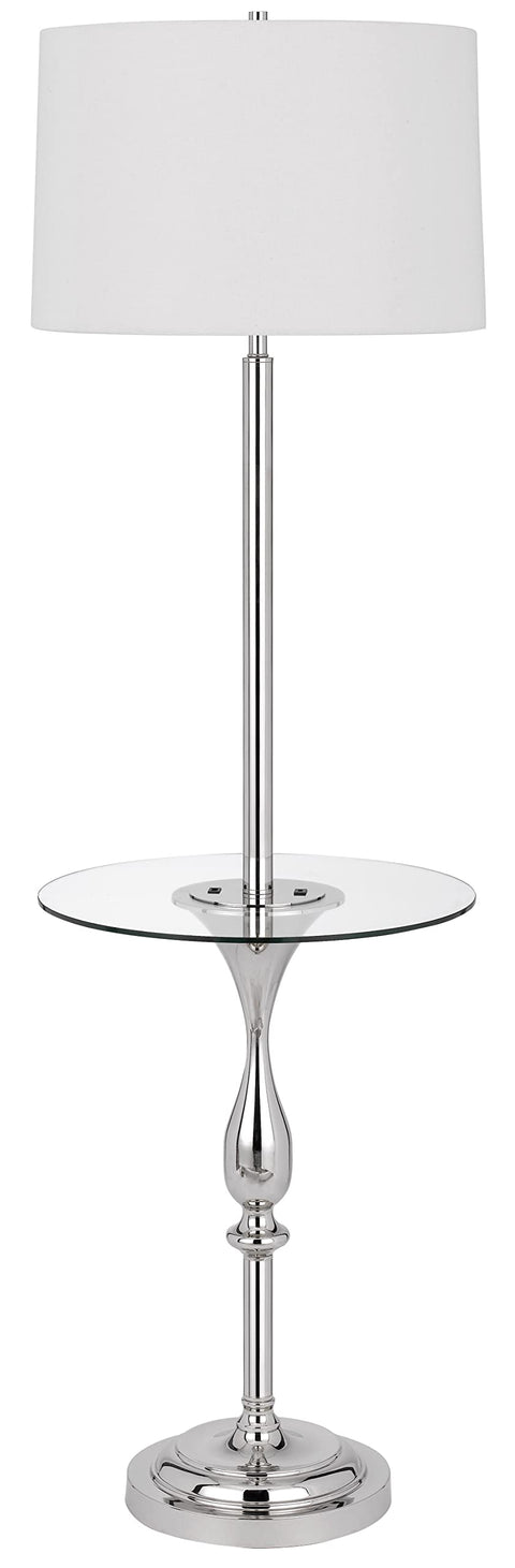 150W 3 Way Sturgis Metal Floor lamp with Glass Tray Table and 1 USB and 1 Type C USB Charging Ports and Rubber Wood Base