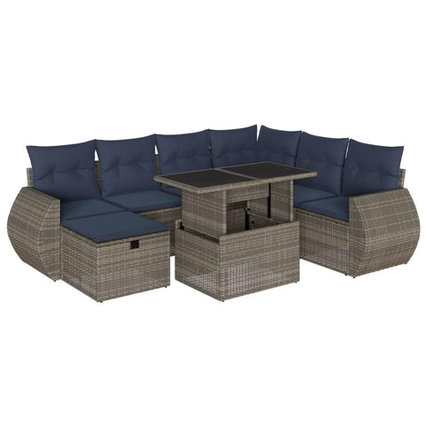 vidaXL Patio Sofa Set with Cushions 8 Piece, Outdoor Lounge Set with Table and Foot Stool, Sectional Sofa for Garden, Modern, Gray Poly Rattan