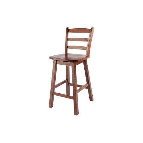 Oakestry Scalera 360° Swivel Ladder-Back Counter Stool, Walnut – Solid Wood 16.3" Wide Seat with Footrest for Kitchen, Breakfast Bar, or Living Room