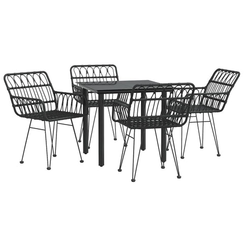 vidaXL 5 Piece Patio Dining Set - Black Poly Rattan Outdoor Furniture with Steel Frames and Glass Tabletop