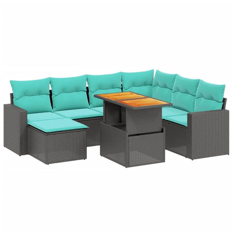 vidaXL Patio Sofa Set with Cushions 8 Piece, Outdoor Sectional Sofa Couch, Patio Conversation Set for Garden Backyard, Black Poly Rattan