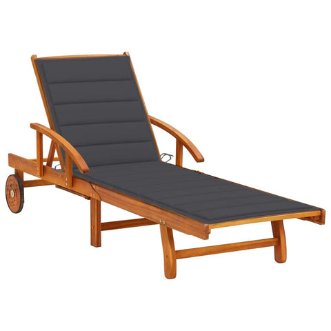 vidaXL Wooden Garden Sunlounger with Cushion | Adjustable Backrest Solid Acacia Wood Oiled Finish and Balcony Chair Outdoor Lounger Cushioned Sun Bed Patio Adjustable Sunbed