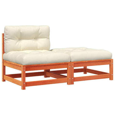 vidaXL Wooden Patio Sofa Armless with Cushions and Footstool - Solid Pine Outdoor Couch for Garden/Deck/Terrace - 55.1"x27.6" - Cream Cushions