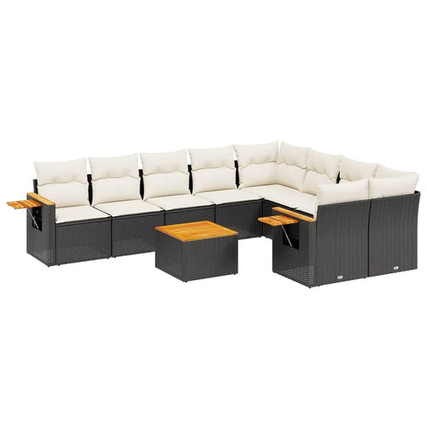 vidaXL Patio Sofa Set with Cushions 10 Piece, Outdoor Conversation Set, Sectional Sofa for Balcony Garden, Patio Furniture, Black Poly Rattan
