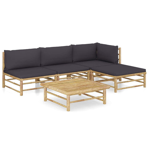vidaXL Patio Lounge Set 5 Piece with Dark Gray Cushions Garden Outdoor Balcony Backyard Terrace Seating Sofa Seat Home Furniture Bamboo